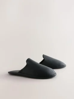 Next Black Signature Leather Mule Slippers Discount