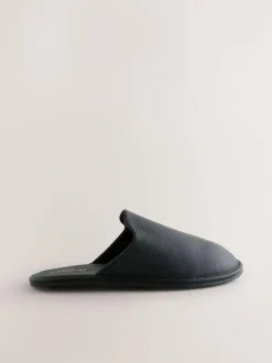 Next Black Signature Leather Mule Slippers Discount