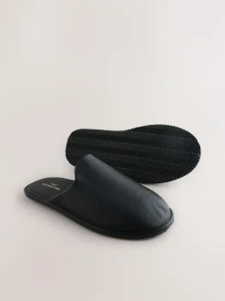 Next Black Signature Leather Mule Slippers Discount