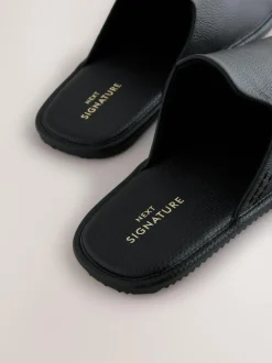 Next Black Signature Leather Mule Slippers Discount