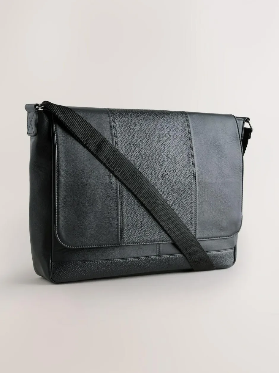Next Signature Leather Messenger Bag Black Discount