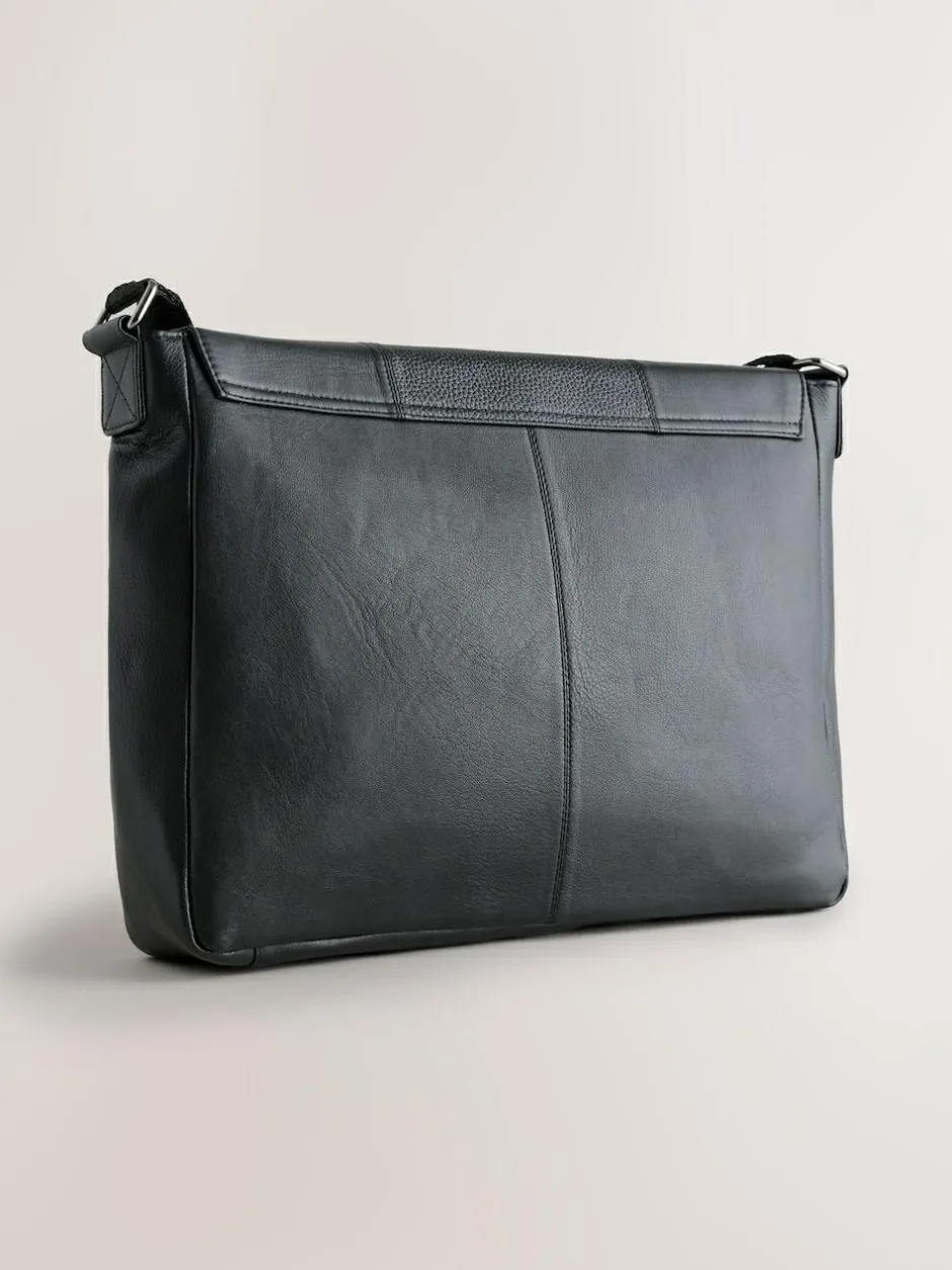 Next Signature Leather Messenger Bag Black Discount