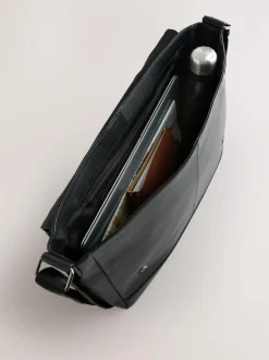 Next Signature Leather Messenger Bag Black Discount