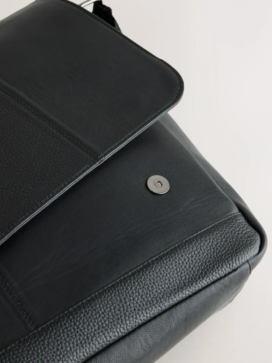 Next Signature Leather Messenger Bag Black Discount