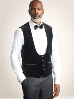 Next Black Signature Pontoglio Italian Velvet Waistcoat Clearance
