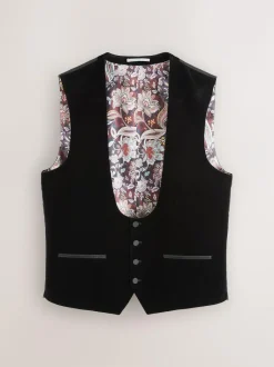 Next Black Signature Pontoglio Italian Velvet Waistcoat Clearance