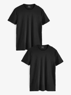 Next Slim Fit 100% Cotton Layering T-Shirts 2 Pack Black Sale