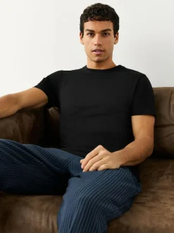 Next Slim Fit 100% Cotton Layering T-Shirts 2 Pack Black Sale