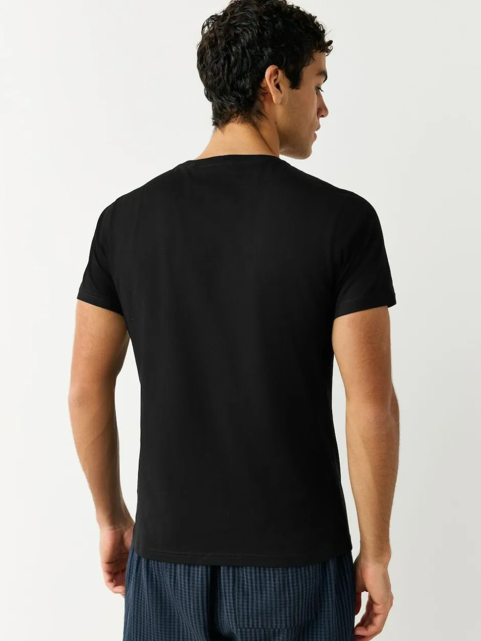 Next Slim Fit 100% Cotton Layering T-Shirts 2 Pack Black Sale
