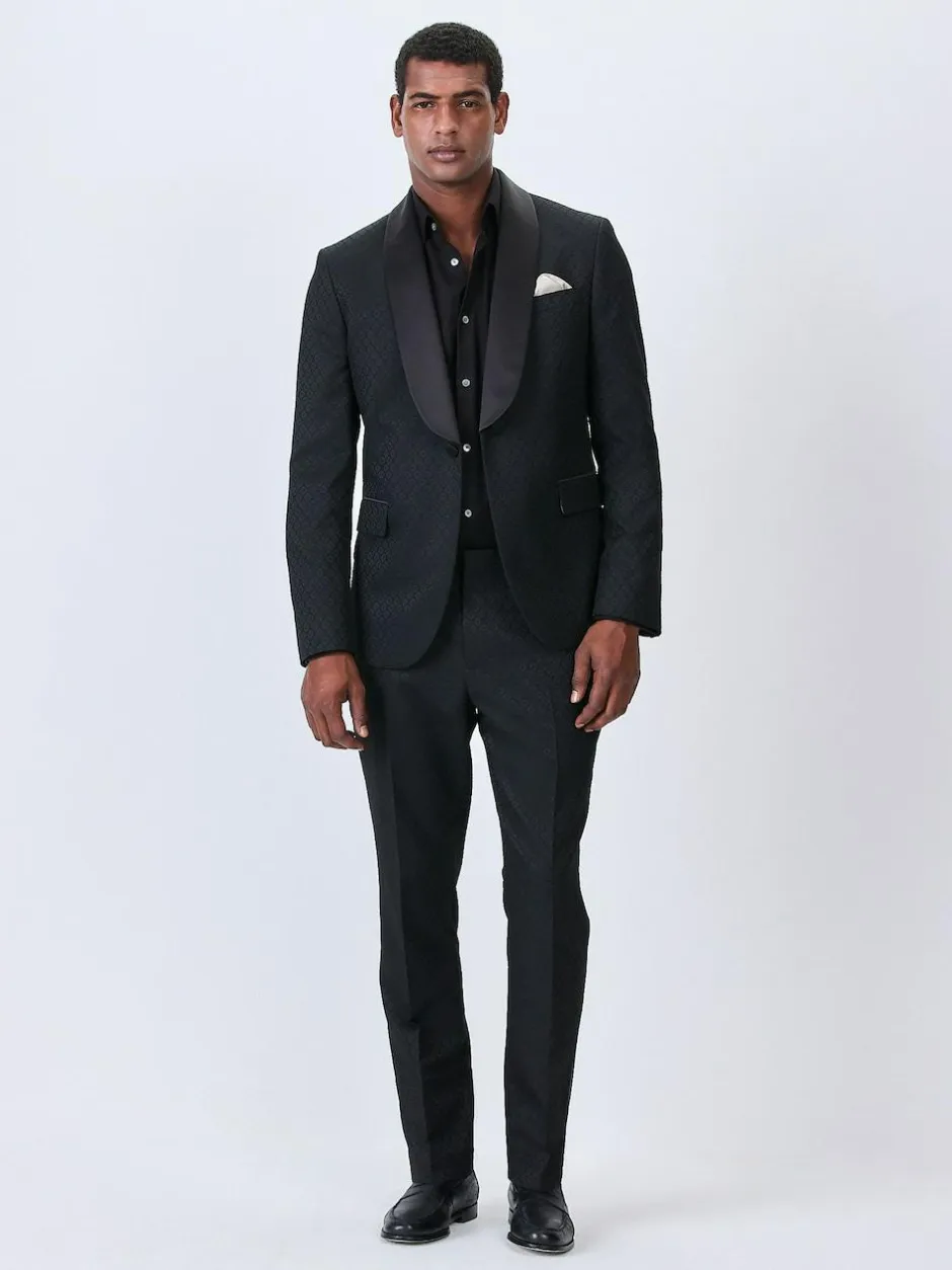 Next Slim Fit Jacquard Suit Trousers Black New
