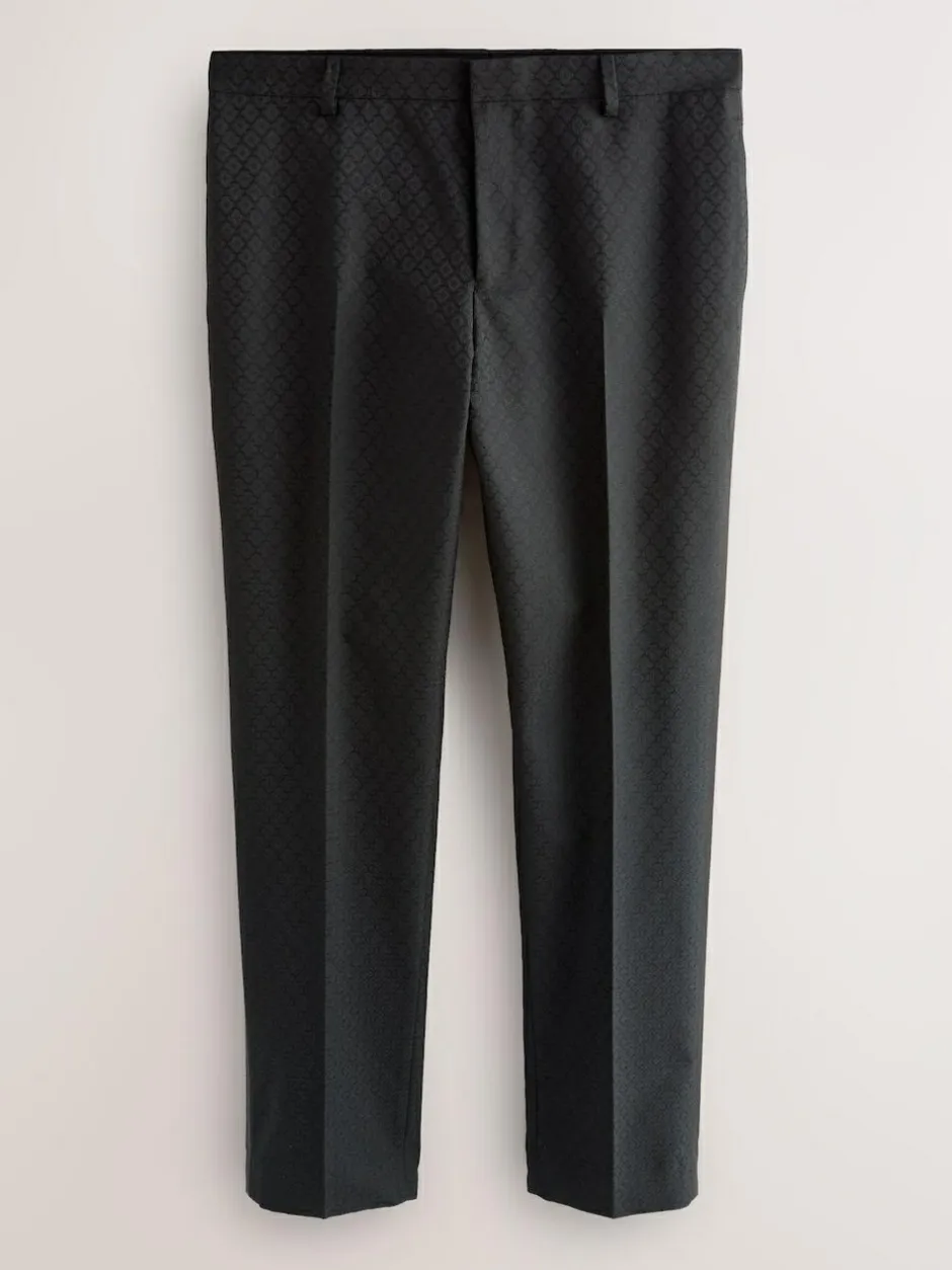 Next Slim Fit Jacquard Suit Trousers Black New