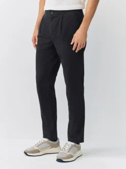 Next Slim Fit Pleated Stretch Chinos Trousers With Elasticated Waist Black Discount