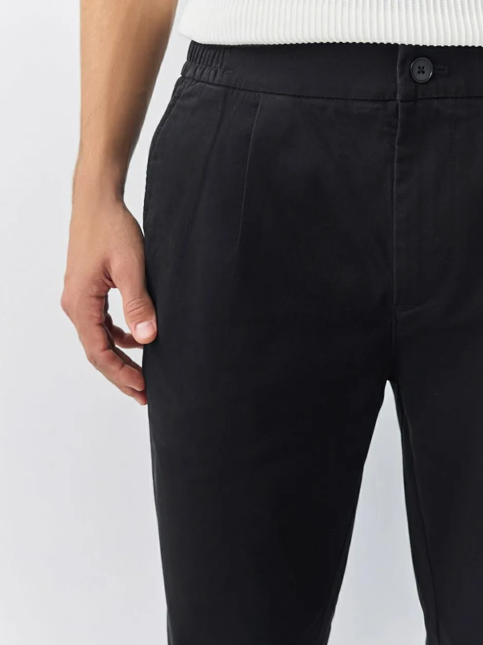 Next Slim Fit Pleated Stretch Chinos Trousers With Elasticated Waist Black Discount