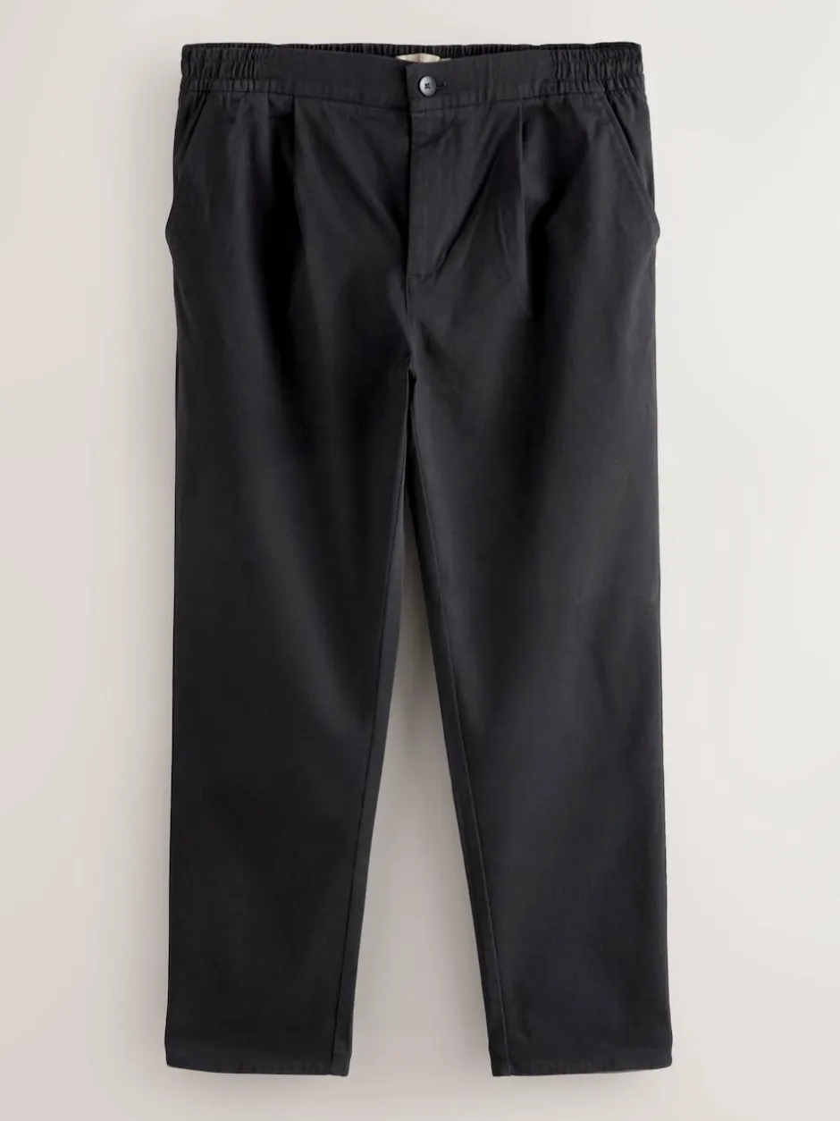 Next Slim Fit Pleated Stretch Chinos Trousers With Elasticated Waist Black Discount