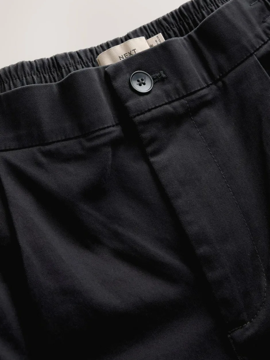 Next Slim Fit Pleated Stretch Chinos Trousers With Elasticated Waist Black Discount