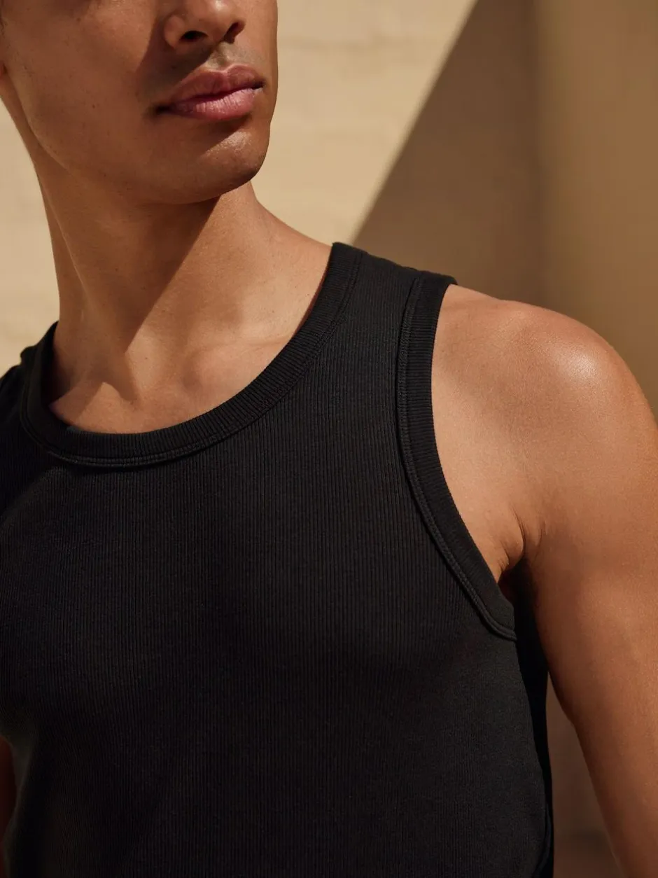 Next Slim Fit Ribbed Vest Black Discount