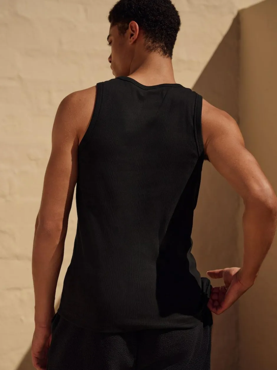 Next Slim Fit Ribbed Vest Black Discount