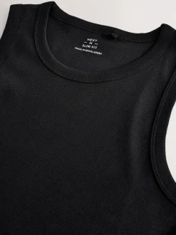 Next Slim Fit Ribbed Vest Black Discount