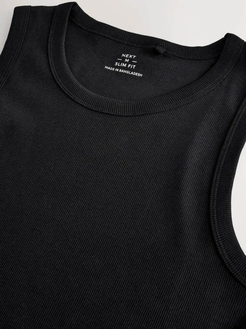 Next Slim Fit Ribbed Vest Black Discount