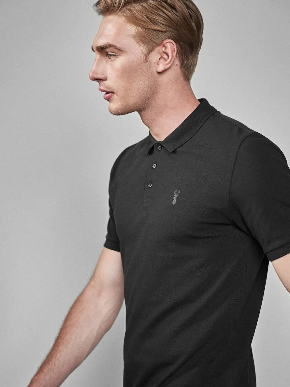 Next Black Slim Fit Short Sleeve Pique Polo Shirt Online