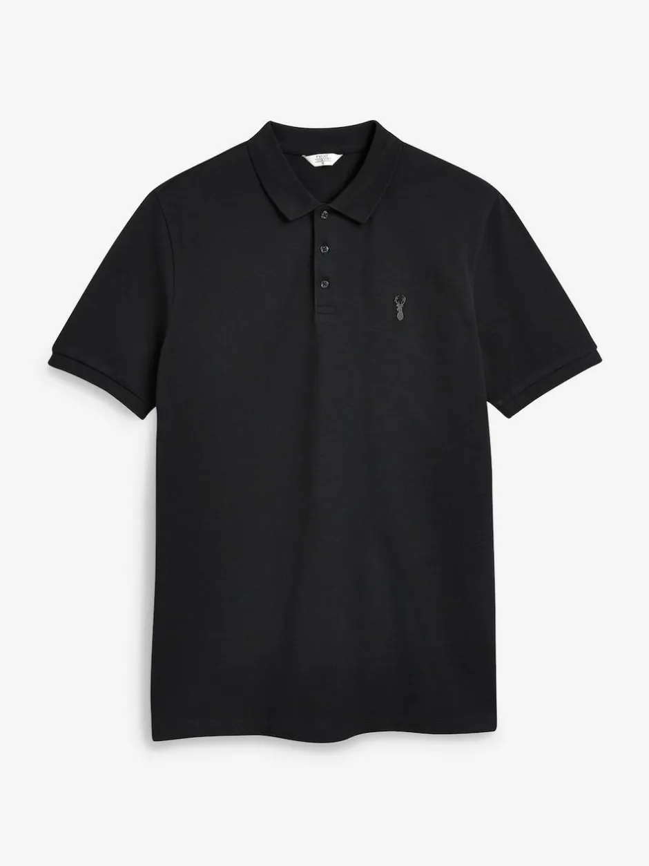 Next Black Slim Fit Short Sleeve Pique Polo Shirt Online