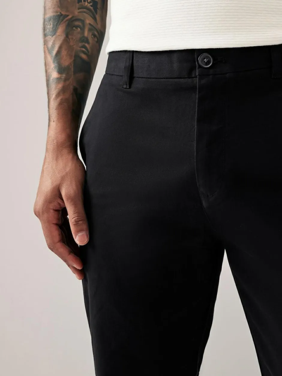 Next Black Slim Fit Stretch Chinos Trousers New