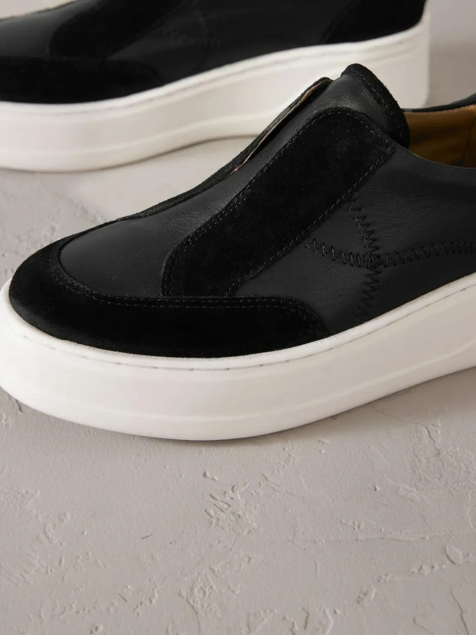 Next Slip On Signature Leather Chunky Wedge Platform Trainers Black Discount