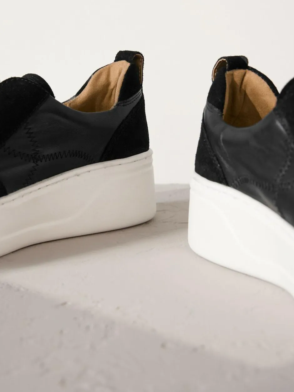 Next Slip On Signature Leather Chunky Wedge Platform Trainers Black Discount
