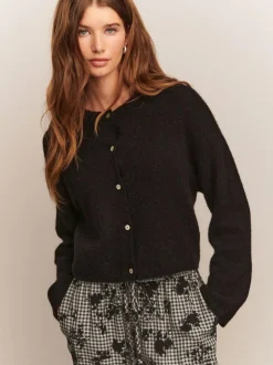 Next Soft Touch Crew Neck Knitted Cardigan With Wool Black Discount