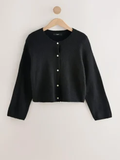 Next Soft Touch Crew Neck Knitted Cardigan With Wool Black Discount