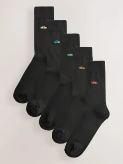 Next Fun Embroidered Socks 5 Pack Black Sports Cars Outlet