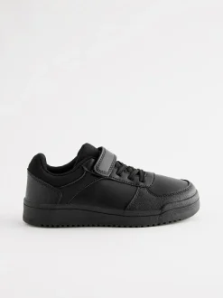 Next Black Standard Fit (F) 1 Strap Elastic Lace School Trainers New