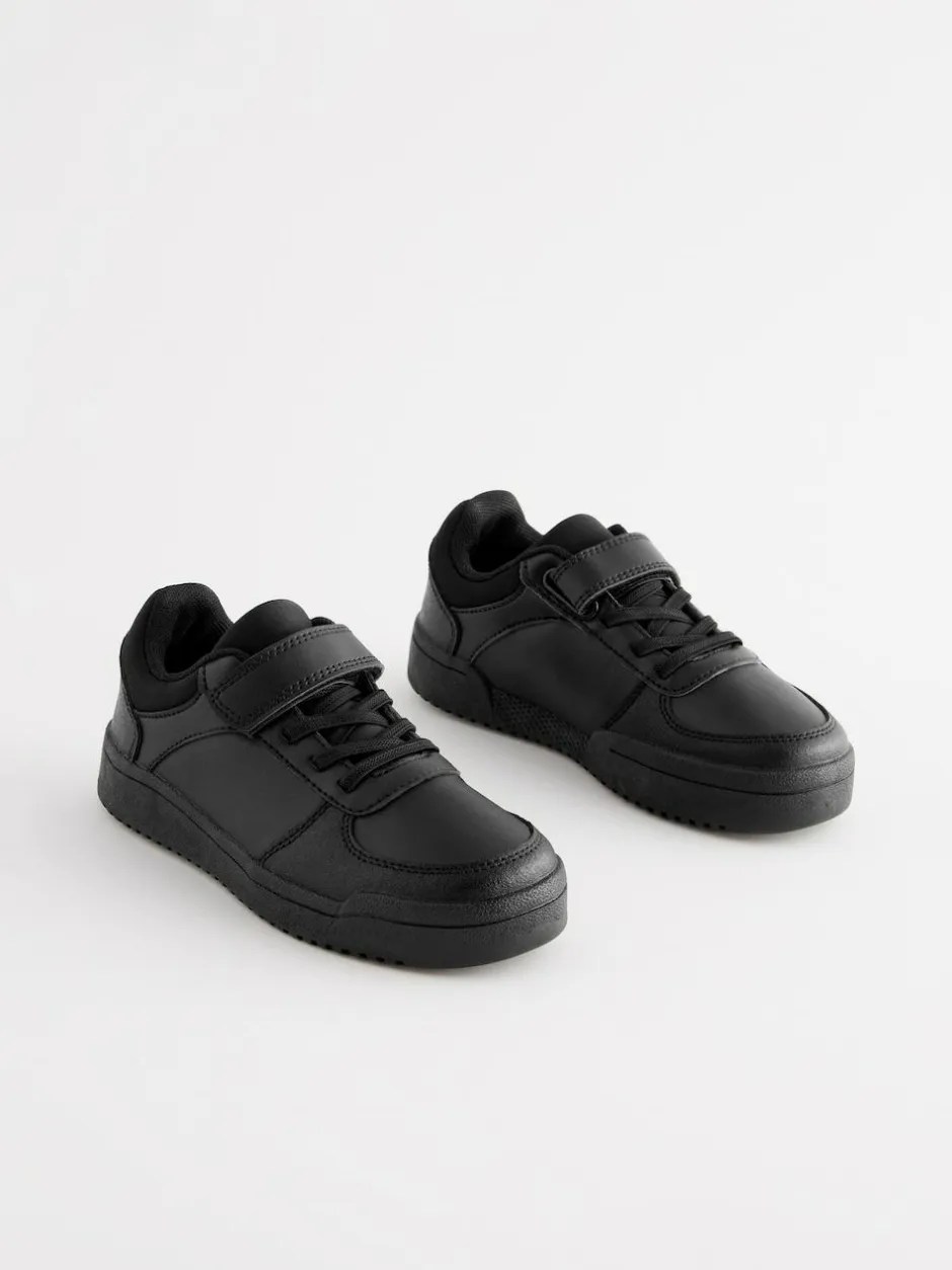 Next Black Standard Fit (F) 1 Strap Elastic Lace School Trainers New