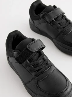 Next Black Standard Fit (F) 1 Strap Elastic Lace School Trainers New