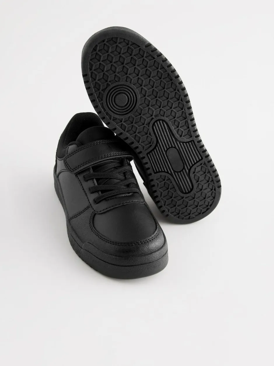 Next Black Standard Fit (F) 1 Strap Elastic Lace School Trainers New