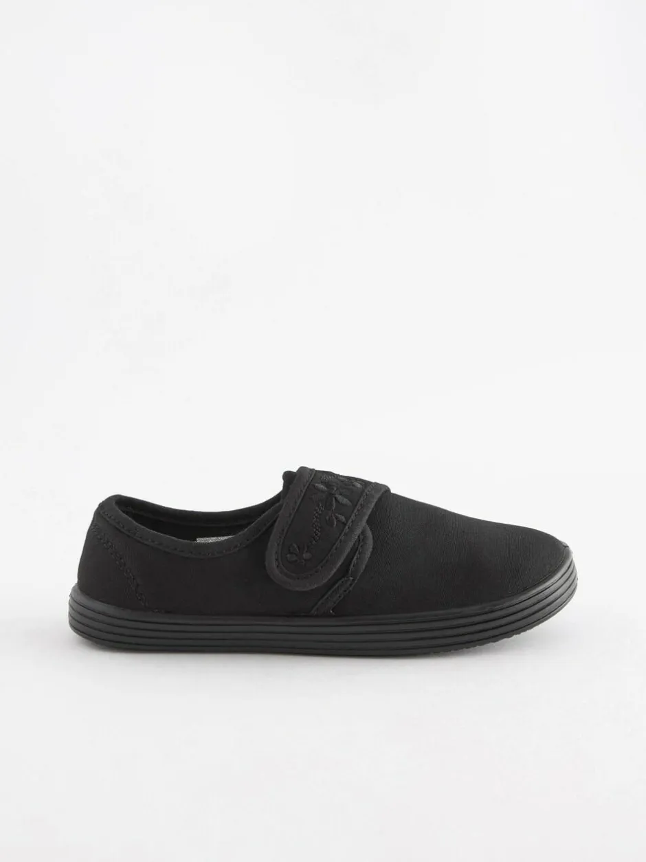 Next Black Standard Fit (F) Embroidered Strap School Plimsolls Sale