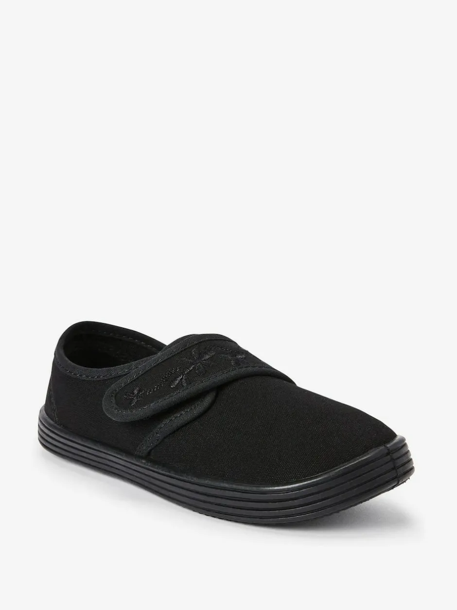 Next Black Standard Fit (F) Embroidered Strap School Plimsolls Sale