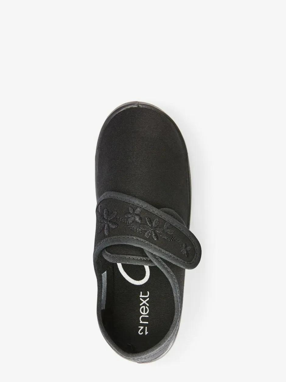 Next Black Standard Fit (F) Embroidered Strap School Plimsolls Sale