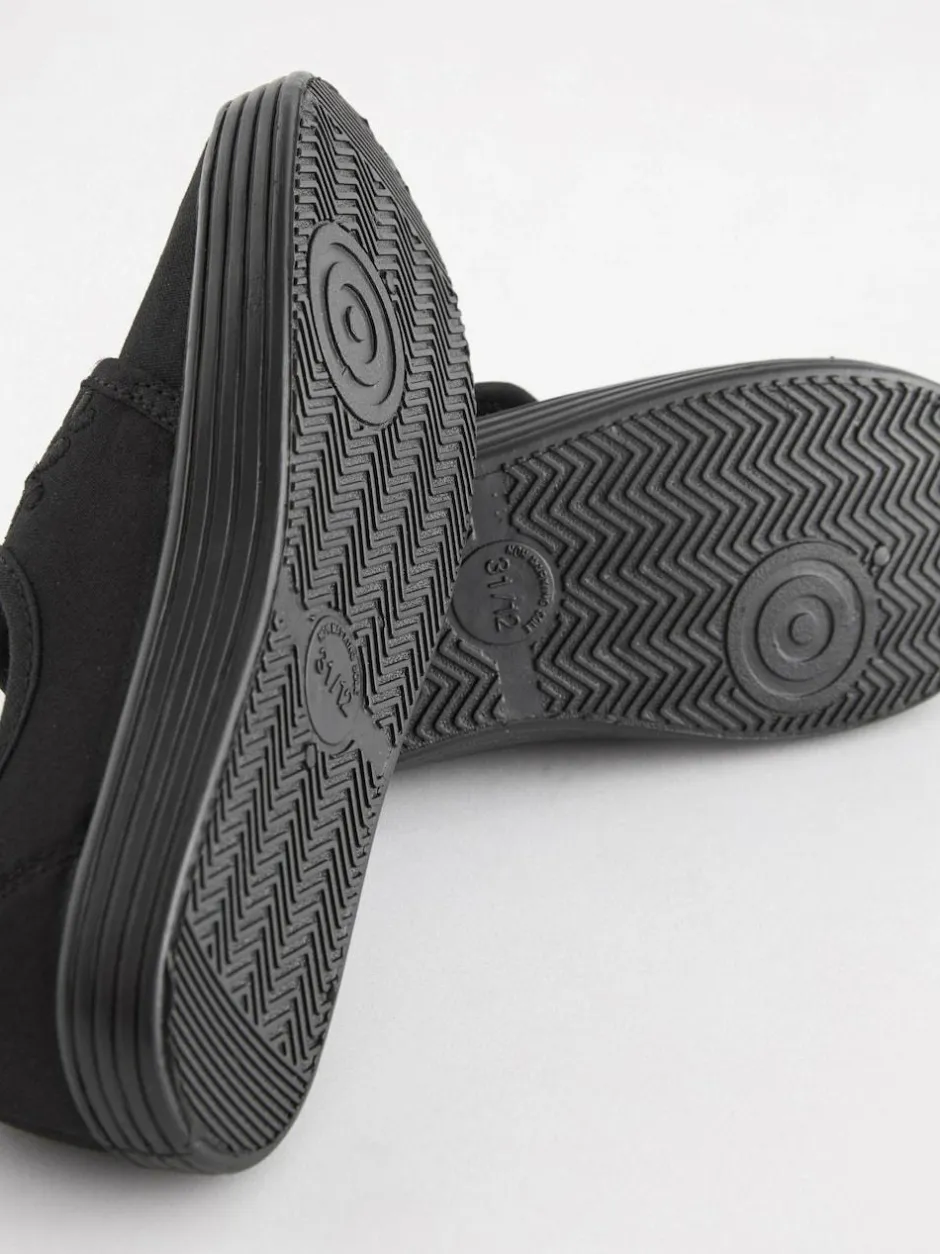 Next Black Standard Fit (F) Embroidered Strap School Plimsolls Sale