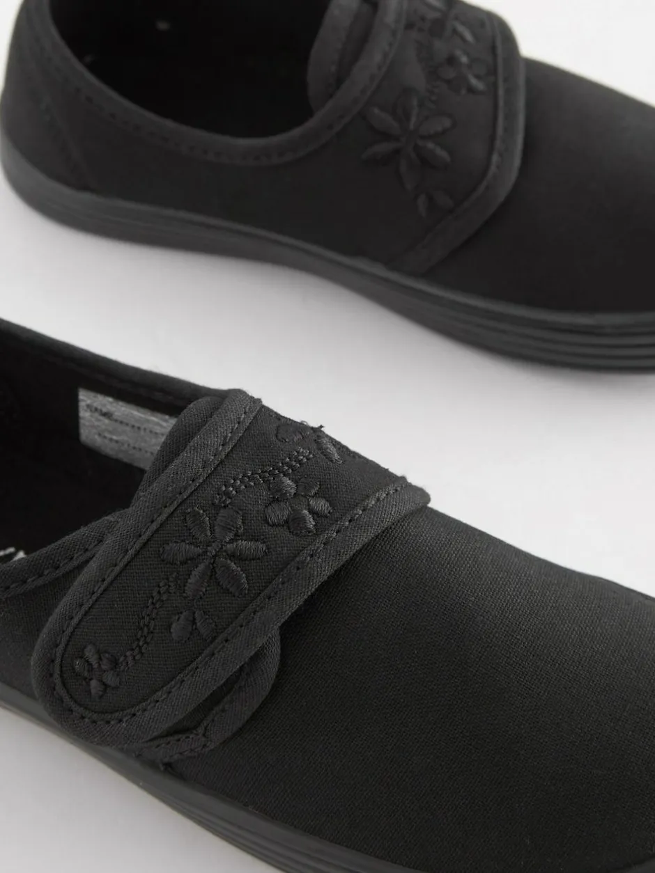 Next Black Standard Fit (F) Embroidered Strap School Plimsolls Sale