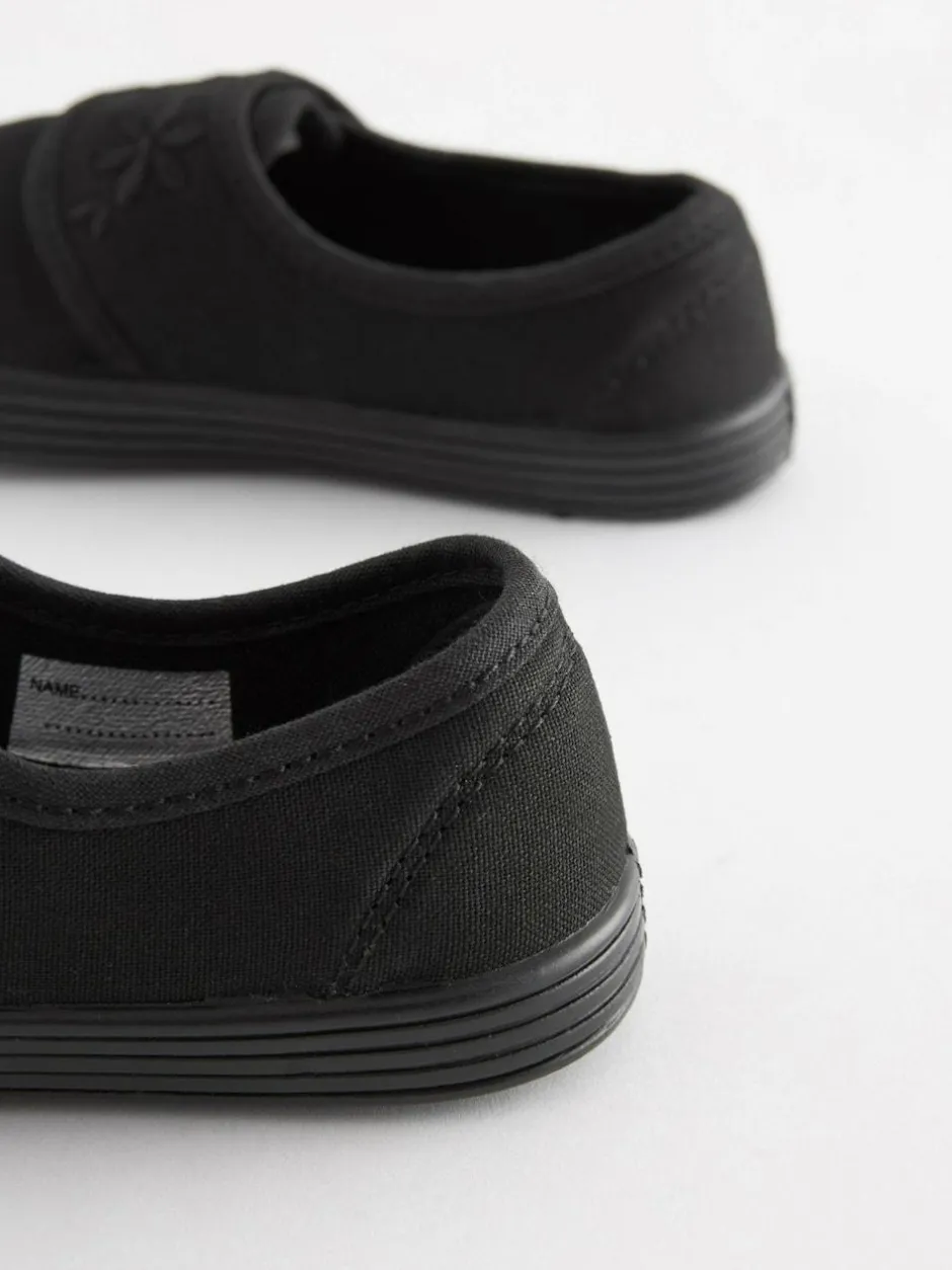Next Black Standard Fit (F) Embroidered Strap School Plimsolls Sale
