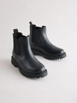 Next Standard Fit (F) Leather Warm Lined Chelsea Boots Black