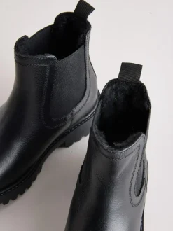 Next Standard Fit (F) Leather Warm Lined Chelsea Boots Black