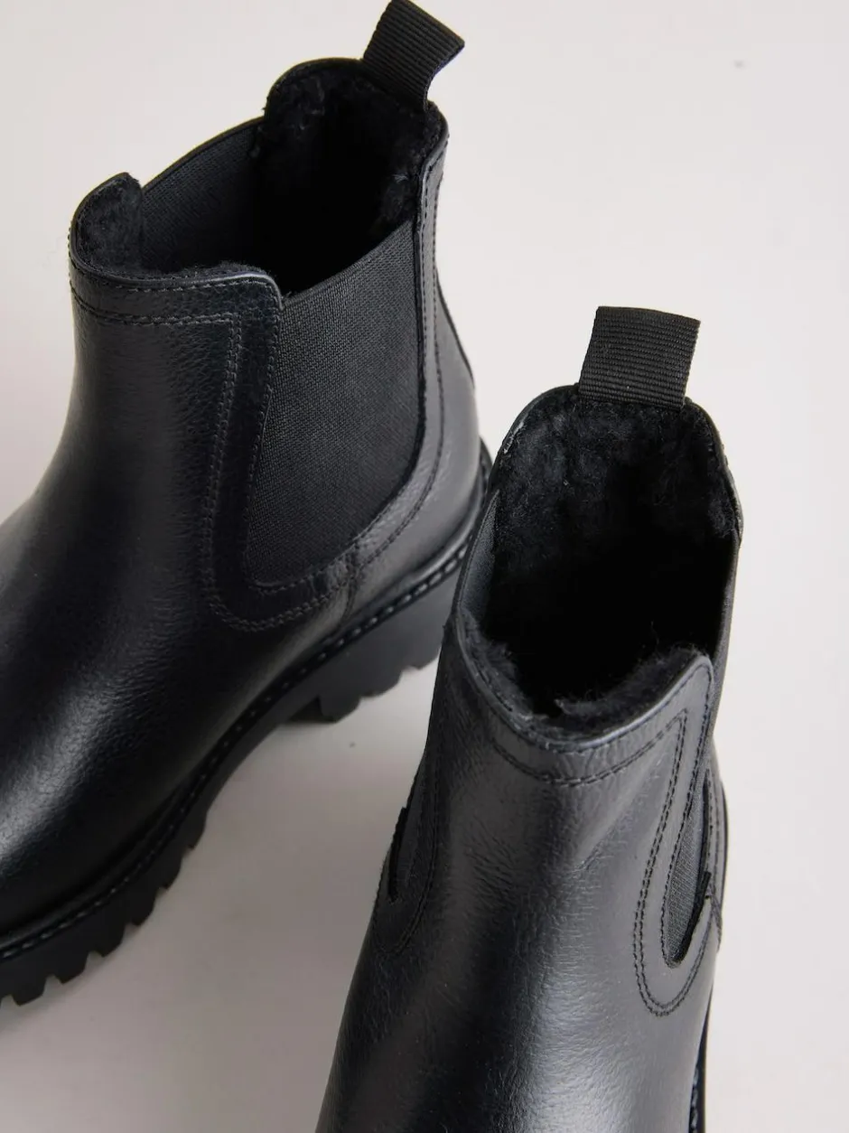 Next Standard Fit (F) Leather Warm Lined Chelsea Boots Black
