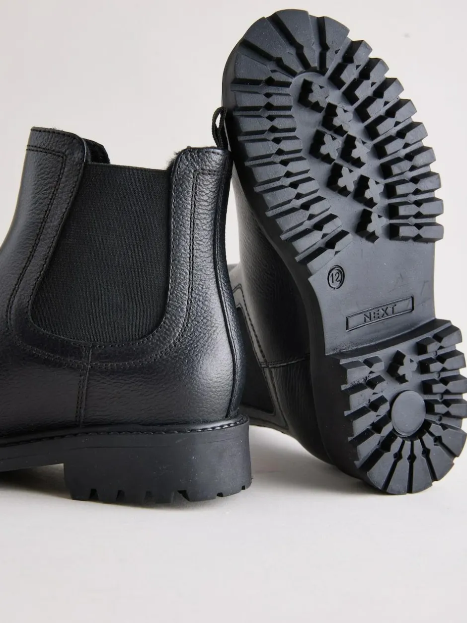 Next Standard Fit (F) Leather Warm Lined Chelsea Boots Black