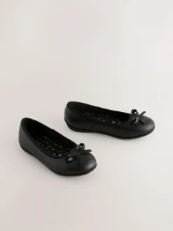 Next Standard Fit (F) Leather Ballerina School Shoes Black Clearance