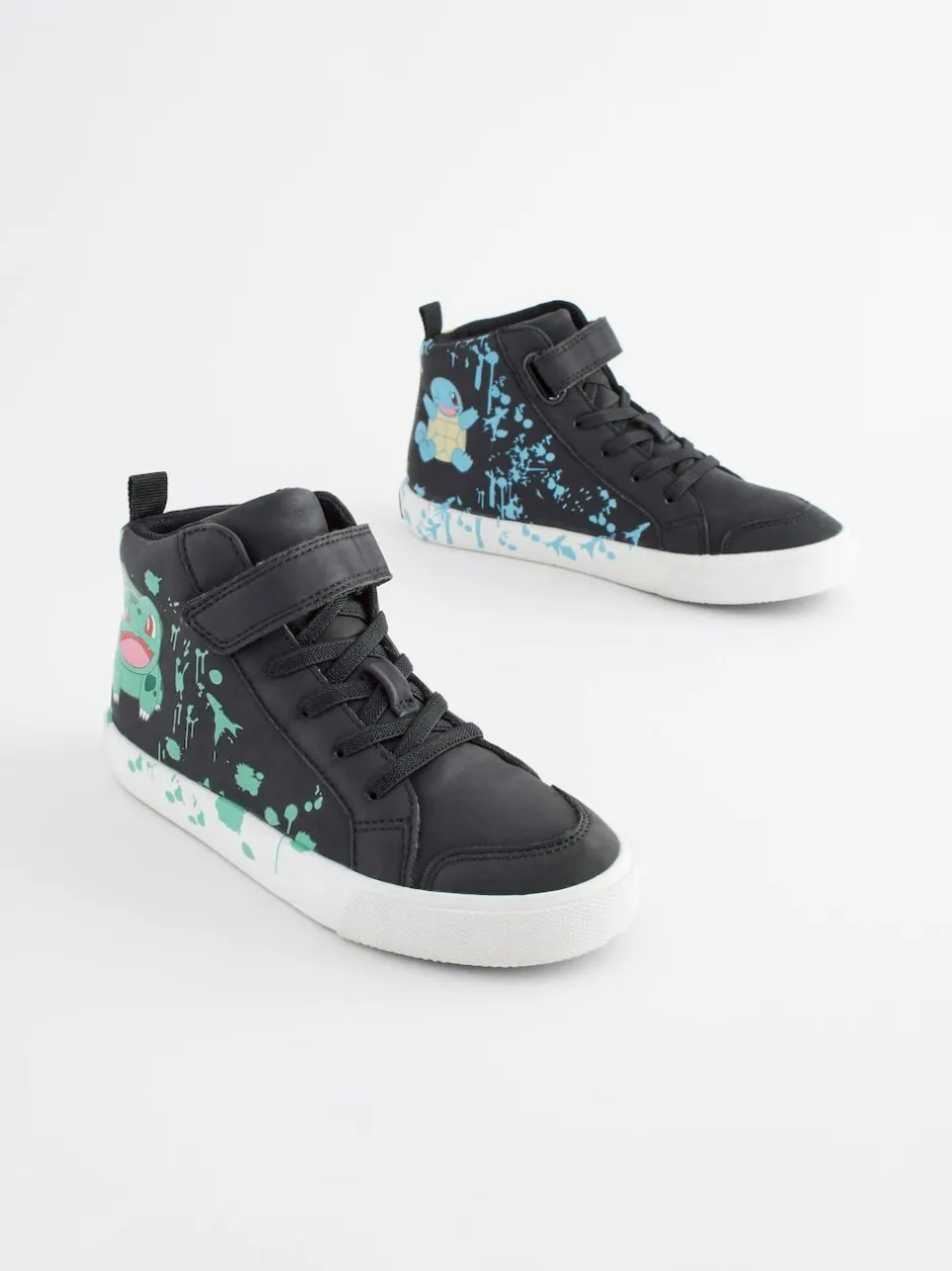 Next Black Standard Fit (F) Pokemon Elastic Lace High Top Trainers Sale