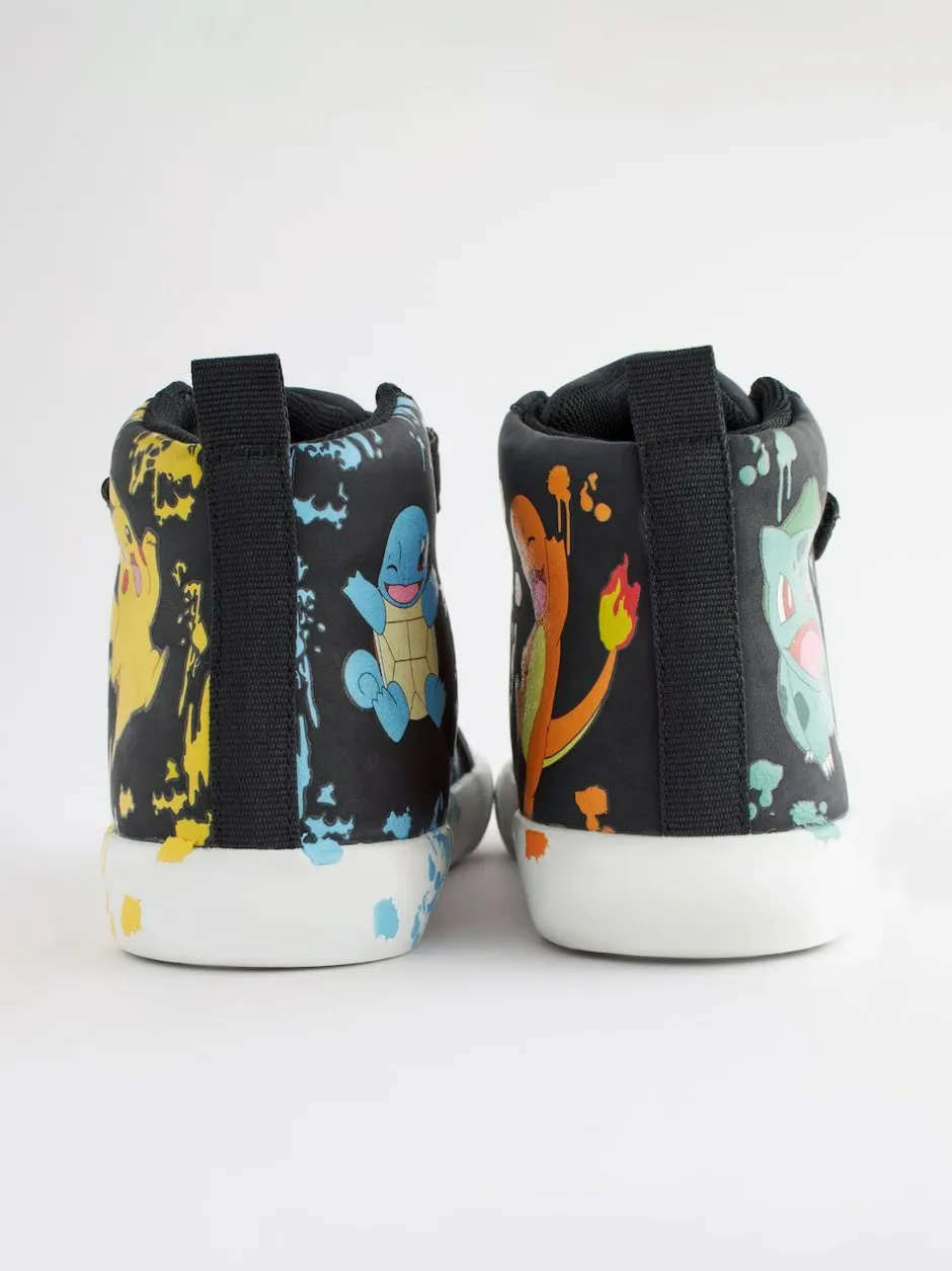 Next Black Standard Fit (F) Pokemon Elastic Lace High Top Trainers Sale
