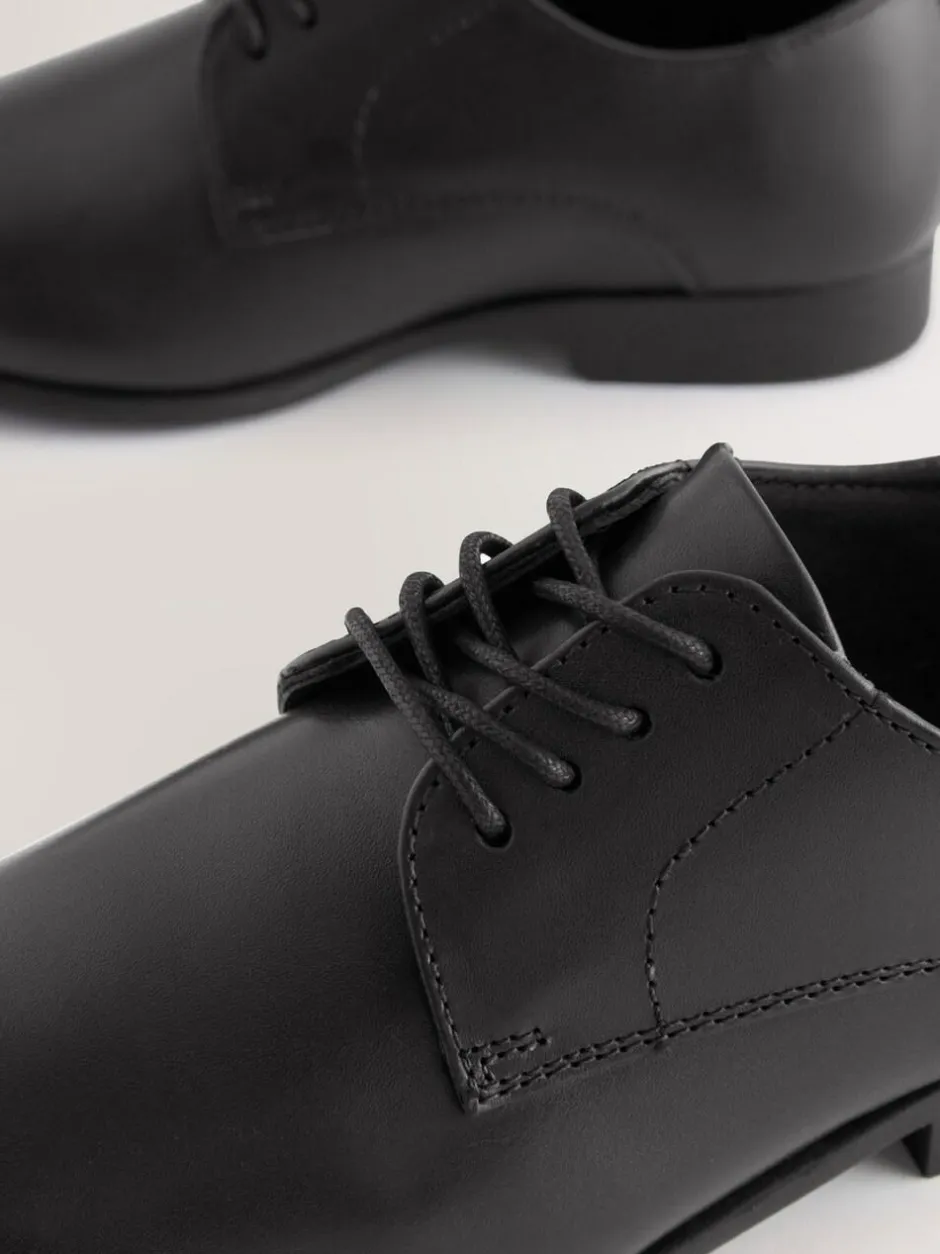 Next Black Standard Fit (F) School Leather Lace Up Shoes New
