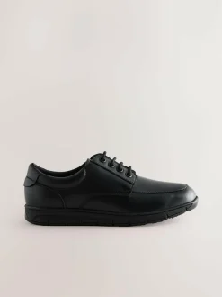 Next Black Standard Fit (F) Smart Leather Lace Up School Shoes New